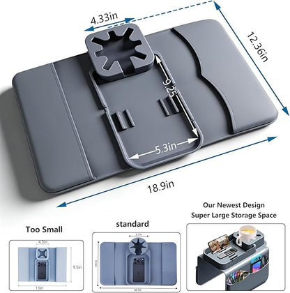 Silicone Couch Cup Holder for Tablet & Phone Stand, Sofa Arm Tray Organizer with Dual Side Pockets for Remotes Snacks Headphones & Glasses Drinks Anti-Slip & Heat Resistant Sofa Caddy (Gray)