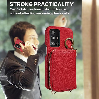 Wallet Case for Samsung Galaxy A51 5G/A 51 5G UW Verizon & Shoulder Strap Ring Buckle PU Leather Zipper Flip Organ Purse Credit Card Holder Stand Full Body Cell Phone Cover for 51A G5 S51 Red