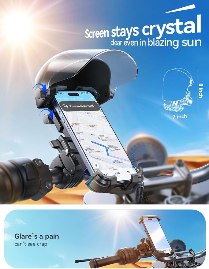 JOYROOM Motorcycle Phone Mount Holder, [All-Weather Sunshade & 120mph Secure Lock] Phone Holder for Motorcycle ATV UTV, [Metal Lock] Handlebar Phone Mount for iPhone 17 16 15 14 Pro, All 4.7-7" Phones