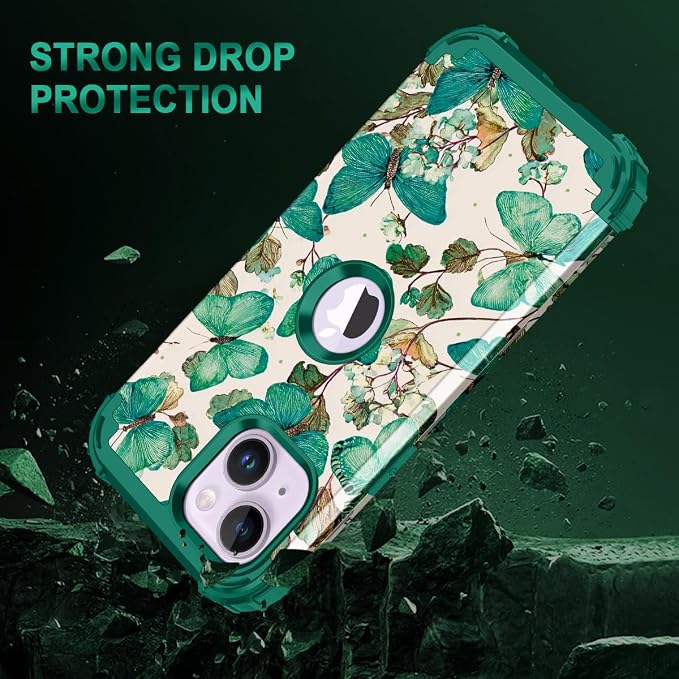 Casetego for iPhone 13 Case,iPhone 14 Case,Three Layer Heavy Duty Sturdy Shockproof Protection Full Rugged Hard PC+Soft TPU Bumper Protective Girls Case for Apple iPhone 13/14 6.1 inch,Sap Green