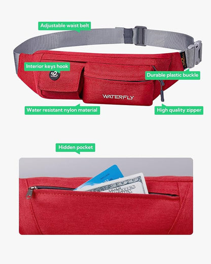 WATERFLY Fanny Pack for Women Men Water Resistant Small Waist Pouch Slim Belt Bag with 4 Pockets Lightweight Crossbody Chest Bag Fit All Phones, 11.02 x 2.1 x 4.3 inch,11.02 x 2.1 x 4.3 inch