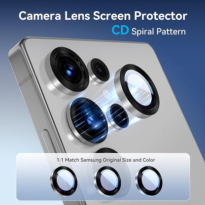 for Samsung S25 Ultra Camera Lens Protector, Easy Installation, Perfect Fit, 9H Shatterproof Tempered Glass with Aluminum Metal Circle Camera Protector, Case Friendly, Whitesilver