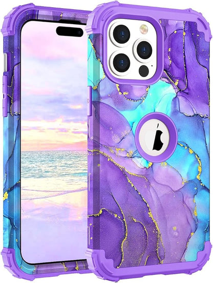 Hocase for iPhone 15 Pro Case, Heavy Duty Shockproof Protection Soft Silicone Rubber Bumper+Hard Plastic Hybrid Protective Case for iPhone 15 Pro 6.1" 2023 - Purple Meets Blue