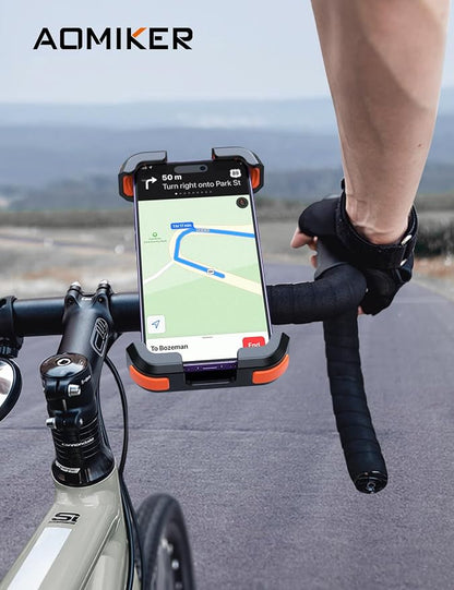 Aomiker Bike Motorcycle Phone Holder Mount - [2025 Quick Release] Bike Phone Holder Handlebar Clamp, Bicycle Scooter Phone Clip for iPhone 15 14 13 12 11 Pro Max Plus Mini, 4.7-6.8" Smartphone