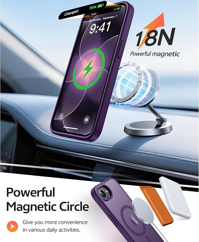 FNTCASE for iPhone 17e Case: iPhone 16e Phone Case [Compatible with Magsafe] Translucent Matte Cases with [Screen Protector] Military Grade Shockproof Protective Phone Cover - Purple