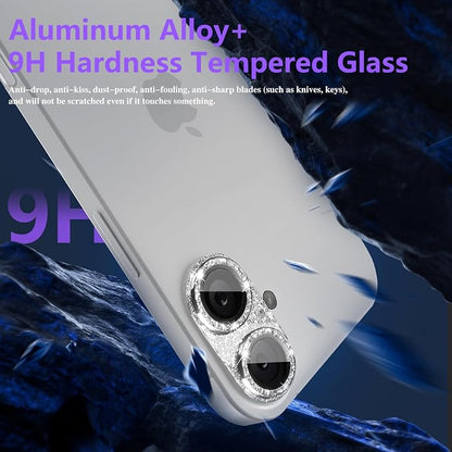 Camera Lens Protector for iPhone 16/iPhone 16 Plus, Bling Glitter Camera Cover with 9H Tempered Glass Metal Ring, Anti-Scratch Lens Protector for iPhone 16/iPhone 16 Plus (Glitter - Silver)