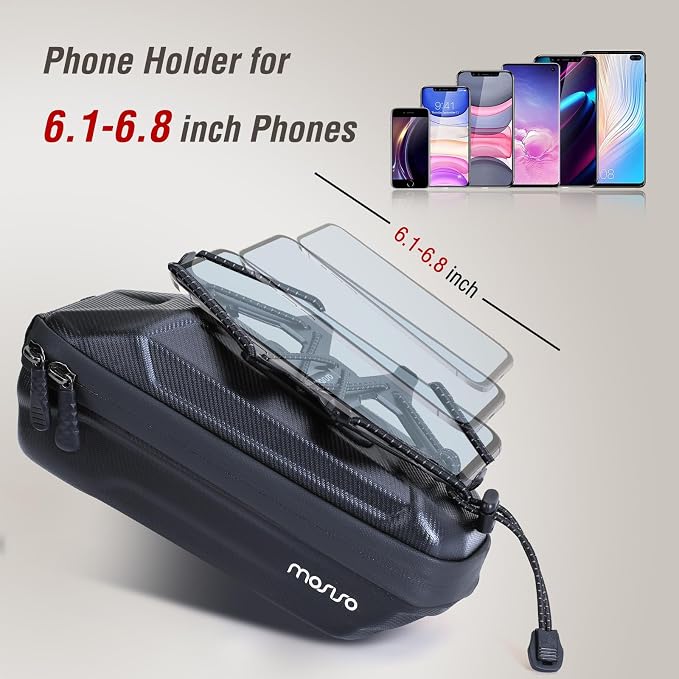 MOSISO Bike Bag Waterproof EVA Bicycle Frame Bag, Bicycle Phone Holder Top Tube Pouch for Phones Under 6.8 inch, Quick Release Cycling Pouch Bike Accessories for Riders Road Mountain Cycling, Black