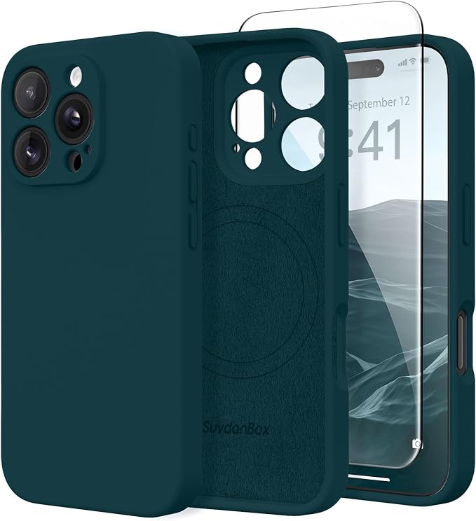 Magnetic for iPhone 16 Pro Case, Compatible with MagSafe, [Full Camera Protection][Screen Protector] Silicone Shockproof Protective Phone Case for iPhone 16 Pro 6.3", Deep Blue