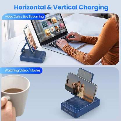 Jteman Gifts for Men Women - Bluetooth Speaker with Cell Phone Stand and Wireless Charger,Wireless Charging Stand Phone Holder for Desk Birthday Gift Idea for Dad Mom (Blue)