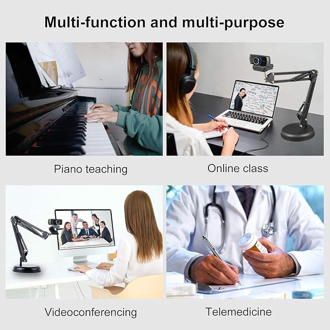 Spedal Desktop Webcam Stand with Weighted Round Base, Adjustable Scissor Arm Camera Mount with Phone Holder, 1/4" Thread MF920Pro, Smartphones, Overhead Recording & Live Streaming