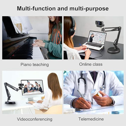 Spedal Desktop Webcam Stand with Weighted Round Base, Adjustable Scissor Arm Camera Mount with Phone Holder, 1/4" Thread MF920Pro, Smartphones, Overhead Recording & Live Streaming
