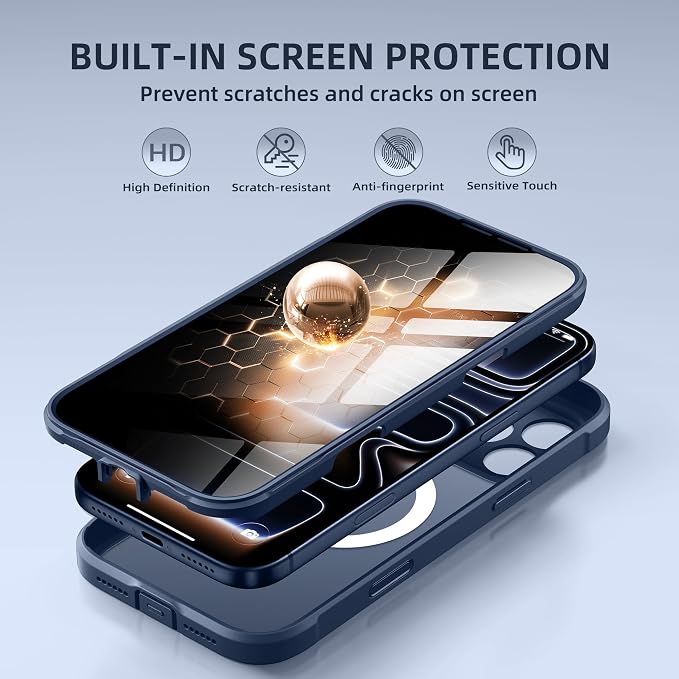 BERFY for iPhone 17 Pro Max Case, Compatible with MagSafe, Built-in Privacy Screen Protector, Camera Protection, Shockproof Full Body Phone Case 6.9", Translucent Blue