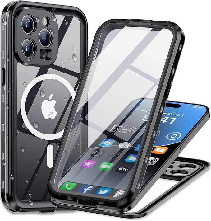 for iPhone 15 Pro Case Waterproof | Shockproof Dust Proof Phone Case Cover with Screen Protector for iPhone 15 Pro - Clear