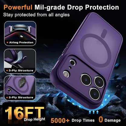 MOCCA Magnetic for iPhone 17 Pro Case, (Compatible with Magsafe) (16FT Military Grade Protection) Full Camera Protection Anti-Fingerprint Slim Translucent Matte Phone Cover 6.3",Deep Purple
