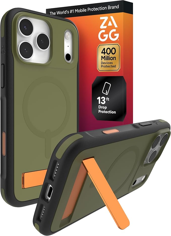 ZAGG Sedona Snap Case with Kickstand for iPhone 17 Pro Max - Green Sea Kelp, Drop Protection (13ft/4m), Multi-Layer Protection, with Camera Button, MagSafe Phone Case with Impact-Absorbing Bumpers