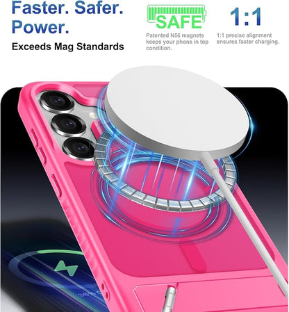 for Samsung Galaxy S25 Plus Case with Screen Protector+Lanyard Wrist Strap,Magnetic Translucent Matte Rugged Slim Phone Cover Built in Invisible Kickstand [Fit for MagSafe],2025 Hot Pink