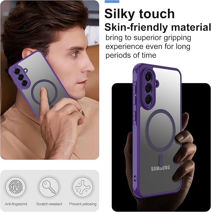 for Galaxy A56 5G Phone Case: Samsung A56 Phone Case with 2PC Tempered Glass Screen Protector, Wireless Charging Samsung A56 5G Case Matte Translucent Soft-Touch & Shockproof Funda para A 56,Purple