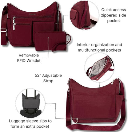 Baggallini womens Everywhere Bagg Crossbody Women 11x9 Lightweight Nylon Hobo Water-resistant Travel Bag W/Rfid
