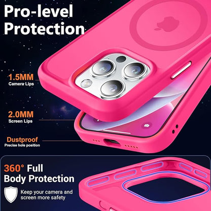 MOCCA Strong Magnetic for iPhone 14 Pro Case, [Compatible with Magsafe][13FT Military Drop Protection] Slim Translucent Matte Shockproof Case for iPhone 14 Pro Phone Case 6.1'', Hot Pink