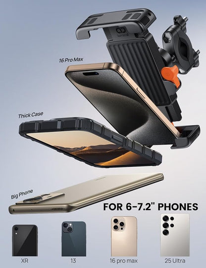 Lamicall Bike Motorcycle Phone Mount - [1s Quick Lock] Bike Cell Phone Holder Clip, Bicycle Scooter Handlebar Clamp, for iPhone 17 16 15 Pro Max, Galaxy S25 S24 Ultra, 6-7.2" Phones, Orange