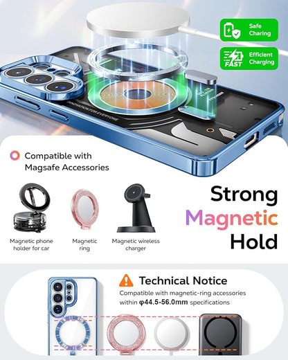 Meifigno Magnetic Case Designed for Samsung Galaxy S26 Ultra 6.9", [Compatible with MagSafe] [Removable Glitter Card & Wrist Strap], Surround Lens Protection Case for Galaxy S26 Ultra, Sky Blue
