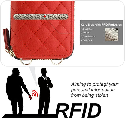 Bocasal Crossbody Wallet Case for iPhone 14 Plus, RFID Blocking PU Leather Zipper Handbag Purse Flip Cover, Kickstand Folio Case with Card Slots Holder Wrist Strap Lanyard 5G 6.7 Inch (Red)