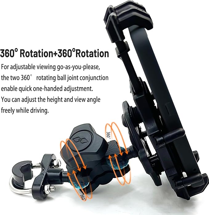 QYMOTO ATV Phone Holder Mount,Motorcycle Handlebar Phone Mount,4 Wheeler Anti Vibration 360 Cell Phone Holder Clamp Fit CFMOTO Cforce,Polaris Sportsman,Can am Outlander Adjustable Fit 4.7"-7.1'' Phone