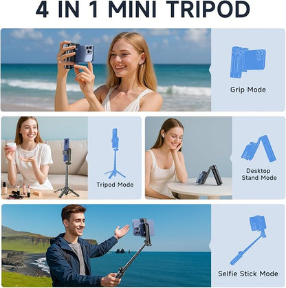 MINI Selfie Stick for Phone,Portable Small Size Travel Compact Phone Selfie Stick with Detachable Bluetooth Remote Shutter for YouTube TikTok Vlogs Live Streaming Photography