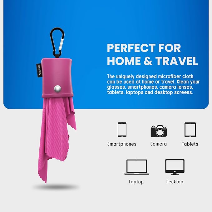 Microfiber Cloth & Glasses Wipes (1 Pack) Lens & Glasses Cleaning Cloth - Eyeglass Cleaner - Camera Lenses & Gadget Delicate Screens - Pink