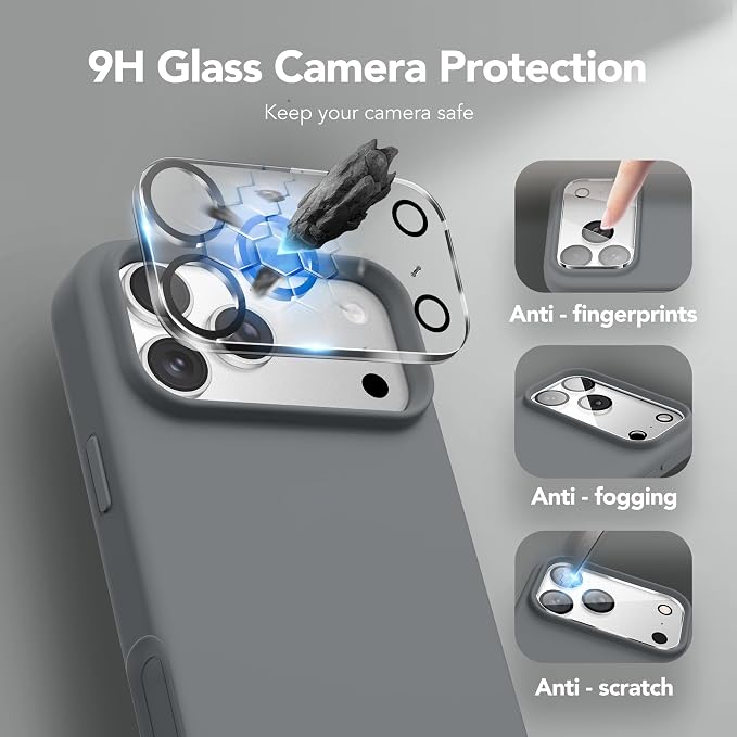 GONEZ Magnetic for iPhone 17 Pro Case, Compatible with MagSafe, [Screen Protector + Camera Lens Protector], Liquid Silicone Anti-Scratch Shockproof Protective Phone Case 6.3 inch, Dark Grey