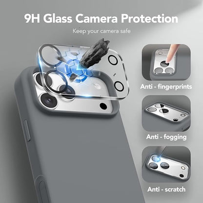 GONEZ Magnetic for iPhone 17 Pro Case, Compatible with MagSafe, [Screen Protector + Camera Lens Protector], Liquid Silicone Anti-Scratch Shockproof Protective Phone Case 6.3 inch, Dark Grey