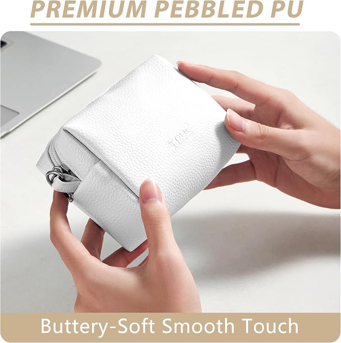Small Tech Pouch, Waterproof Electronics Travel Case with Carabiner, Compact Cable Organizer Bags & Cases for Chargers, Power Banks, Hard Drives, Earbuds, Cords and Digital Accessories (White)
