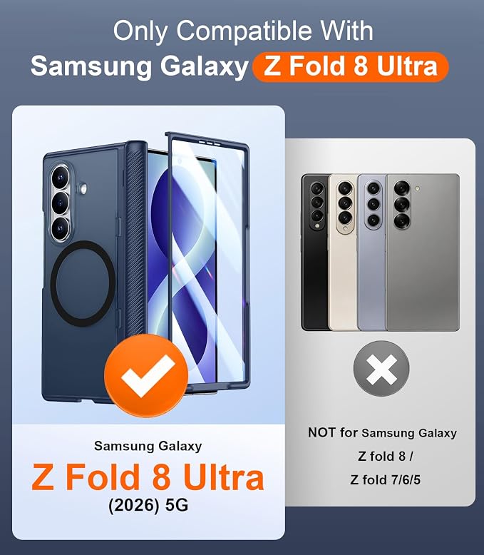 SPIDERCASE Magnetic for Samsung Galaxy Z Fold 8 Ultra Case, Blue | Built-in [Screen Protector] [Stable Kickstand] [Hinge Protection] [Compatible with Magsafe] Military Grade Protective Cover