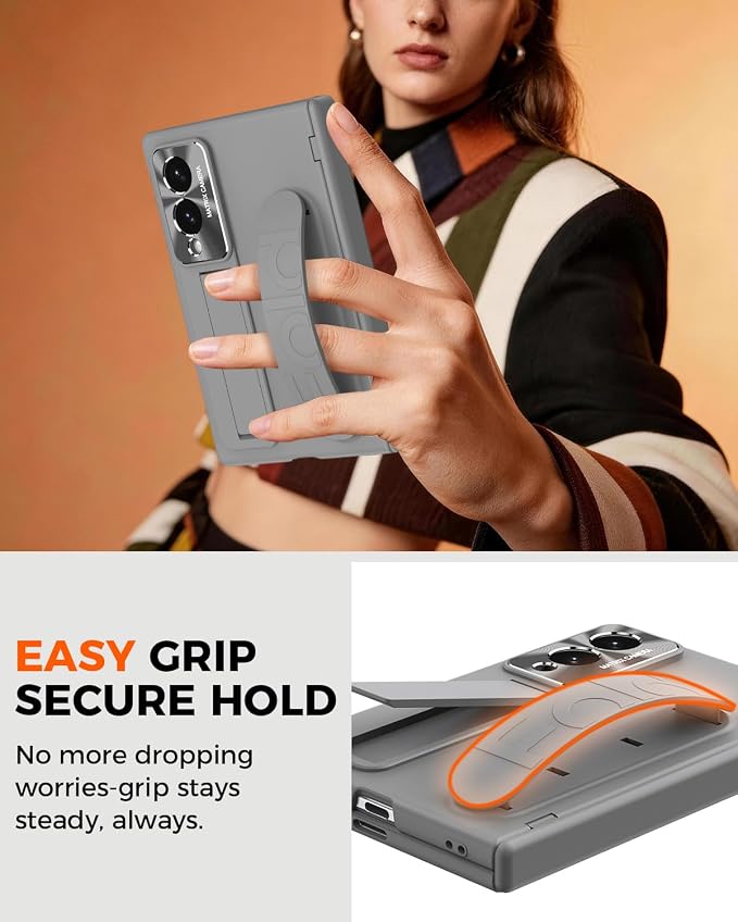 NINKI Finger Strap for Samsung Galaxy Z Fold 8 Phone Case with Screen Protector & Band,Kick Stand for Samsung Z Fold 8 Case with Handle,Shockproof Hinge Protection for Galaxy Z Fold 8 Phone Cover Gray