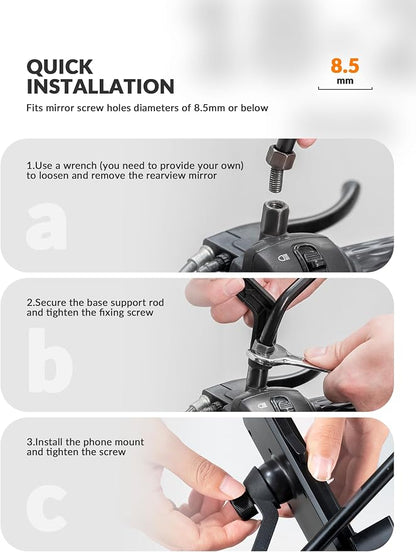 ROCKBROS Bike Phone Holder - Motorcycle & Scooter Mount, Adjustable, Shockproof, Security Lock, 4.7'-6.8' Phones