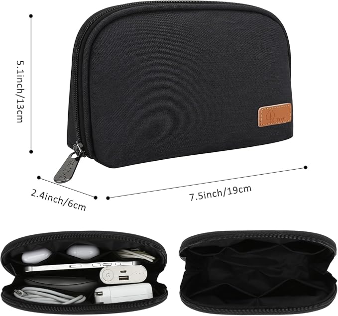E-Tree Small Tech Pouch Organizer Bag (7.8" x 5") – Travel Electronics Accessories Case for MacBook Charger, USB-C Adapter, Cables, Power Bank, Mouse, SSD, Dongle & Hub | Foam Padded