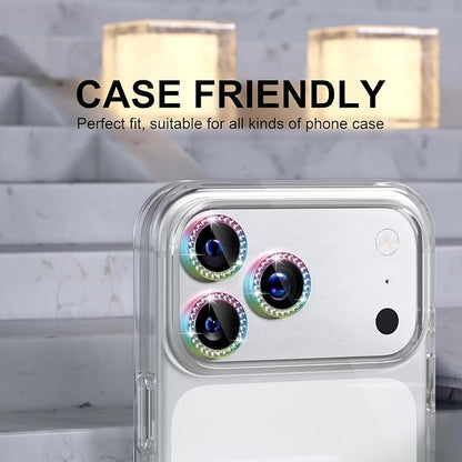 Choiche Compatible for iPhone 17 Pro/iPhone 17 Pro Max Camera Lens Protector Bling, 9H Tempered Glass Camera Cover Screen Protector Metal Ring Decoration Accessories (Diamond-Colorful)