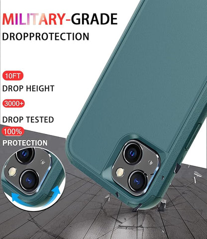 Diverbox for iPhone 13 Case [Shockproof] [Dropproof] [Tempered Glass Screen Protector + Camera Lens Protector],Heavy Duty Protection Phone Case Cover for Apple iPhone 13 (Dark Green)