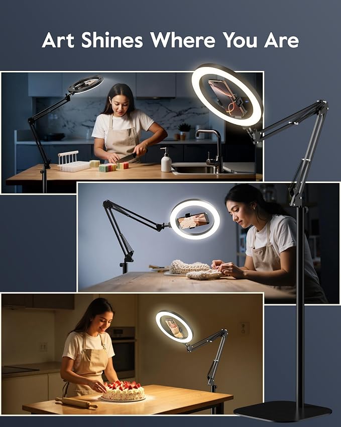 Ring Light Tripod for iPhone with Overhead Phone Mount and Stand, Made for Passionate Crafters, Ideal for Embroidery/Crochet/Knitting/Jewelry Making/Resin Art/Sewing/Painting/Pottery/DIY Crafts