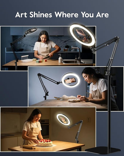 Ring Light Tripod for iPhone with Overhead Phone Mount and Stand, Made for Passionate Crafters, Ideal for Embroidery/Crochet/Knitting/Jewelry Making/Resin Art/Sewing/Painting/Pottery/DIY Crafts