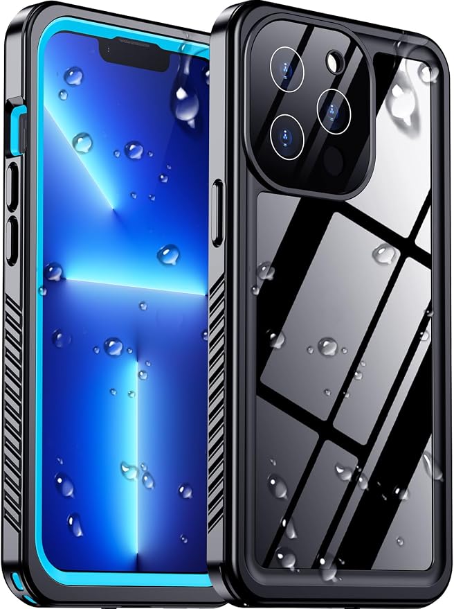 Temdan Compatible with iPhone 13 Pro Max Case Waterproof, Built-in Screen & Camera Protector IP68 Underwater Full Body 13FT Military Dropproof Shockproof Phone Case 6.7"-Blue/Clear