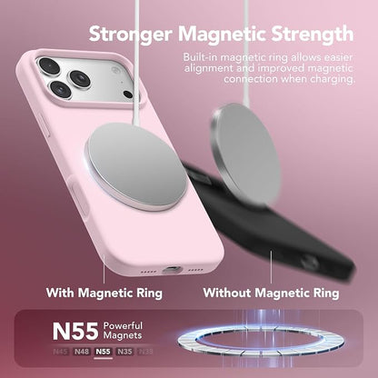 GONEZ Magnetic for iPhone 17 Pro Case, Compatible with MagSafe, [Screen Protector + Camera Lens Protector], Liquid Silicone Anti-Scratch Shockproof Protective Phone Case 6.3 inch, Pastel Pink