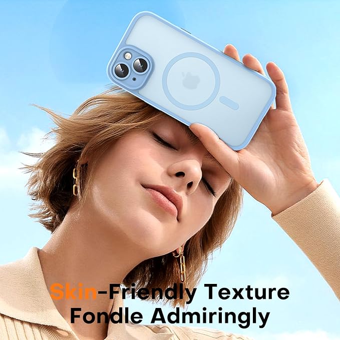 TOCOL Magnetic for iPhone 15 Case, Upgraded Full Camera Protection, Compatible with Magsafe, Drop Protection, Translucent Matte Back Bumper Phone Cover 6.1-Inch (Light Blue)