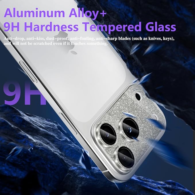 Camera Lens Protector for iPhone 17 Pro Max, Bling Glitter Camera Cover with 9H Tempered Glass Metal Ring, Anti-Scratch Lens Protector for iPhone 17 Pro Max (Glitter - Gray)