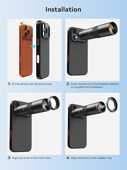 MIAO LAB HD 10X Telephoto Lens & 200mm Macro Lens, 2-in-1 Aluminum Phone Camera Lens Kit with 17mm Lens Thread Interface Mobile Phone case. Phone Lens Attachment Fit for iPhone 17 Pro