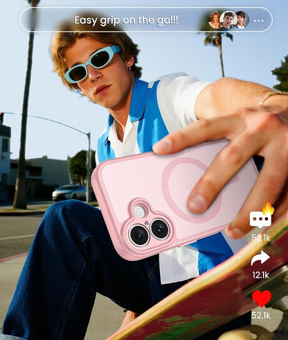 FNTCASE for iPhone 16 Plus Case: [Compatible with Magsafe] Translucent Matte Cases with [Full Camera Protection] [Screen Protector] Military Grade Shockproof Protective Phone Cover - Light Pink