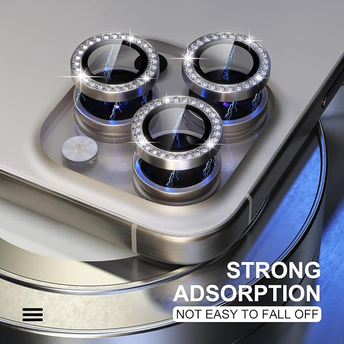 Choiche Compatible for iPhone 15 Pro/iPhone 15 Pro Max Camera Lens Protector Bling, 9H Tempered Glass Camera Cover Screen Protector Metal Ring Decoration Accessories (Diamond-Titanium Gray)
