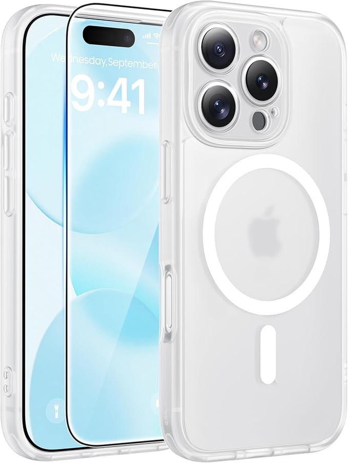 FNTCASE for iPhone 16 Pro Max Case: [Compatible with Magsafe] Translucent Matte Cases with [Full Camera Protection] [Screen Protector] Military Grade Shockproof Protective Phone Cover - White