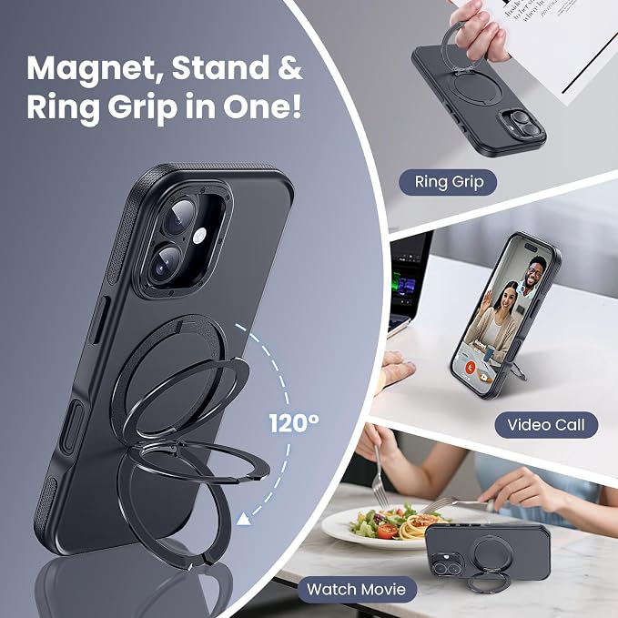 Strong Magnetic Case for iPhone 17 (6.3", 2025) with Stand, Drop-Proof Bumper Cover with Contrast Color Border, Military-Grade Drop Protection, Shockproof Slim Thin Cover,Black