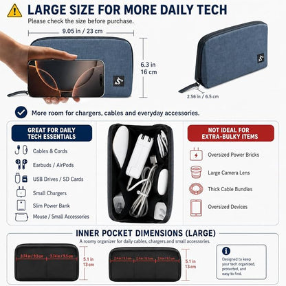 simtoper Electronic Organizer Travel Case – Waterproof Cable Bag for Cord, Charger, Hard Disk, Power Bank – Small Tech Storage for Travel, Backpack, Business Trip, Airplane